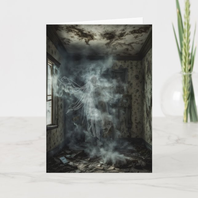 Tarjeta Festiva Fantasma en la habitación (Anverso)