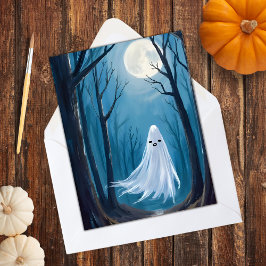 Tarjeta Festiva Fantasma Espeluznante | Feliz Halloween Bosque Emb