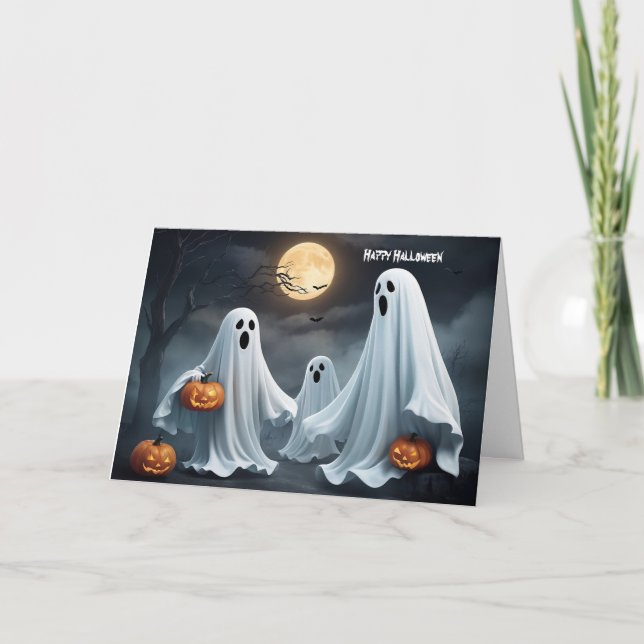 Tarjeta Festiva Fantasma Feliz de Halloween (Anverso)