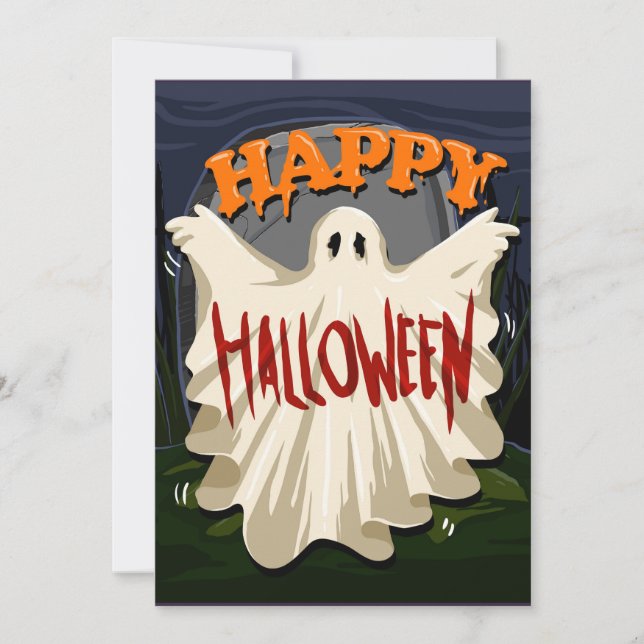 Tarjeta Festiva Fantasma feliz de Halloween (Anverso)