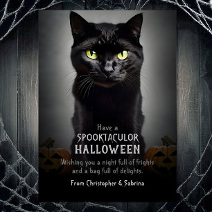 Tarjeta Festiva Fantasma Gato negro saludo de Halloween