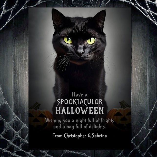 Tarjeta Festiva Fantasma Gato negro saludo de Halloween (Subido por el creador)