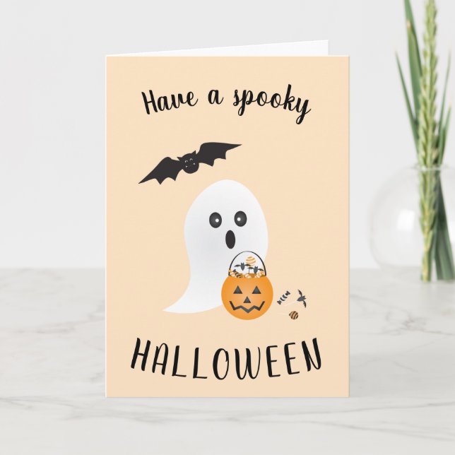 Tarjeta Festiva Fantasma Halloween Trick De Fantasma O Boo De Trat (Anverso)