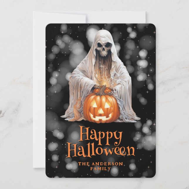 Tarjeta Festiva Fantasma Jack O'Lantern Starry Night Halloween (Anverso)