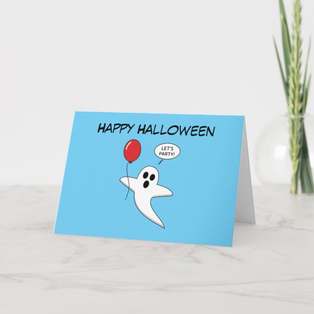 Tarjeta Festiva Fantasma Personalizado con globo rojo | Añadir tex (Anverso)