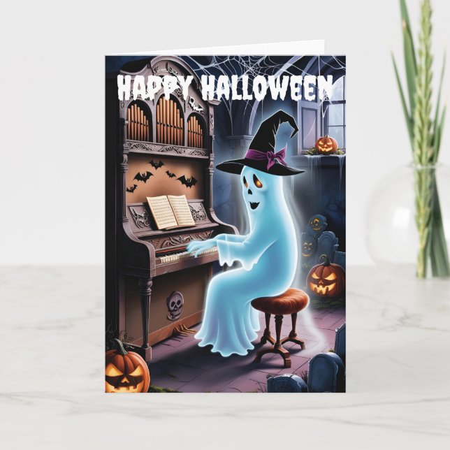 Tarjeta Festiva fantasma tocando el órgano (Anverso)