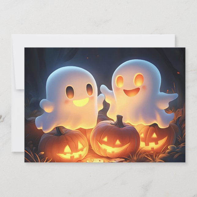 Tarjeta Festiva Fantasmas brillantes de Personalizado de Halloween (Anverso)