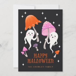 Tarjeta Festiva Fantasmas dulces con hongos Feliz Halloween