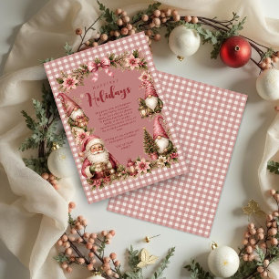 Tarjeta Festiva Fantástico gnomo rosa Santa vintage gingham TMF26