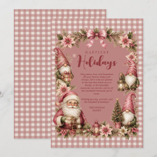 Tarjeta Festiva Fantástico gnomo rosa Santa vintage gingham TMF26