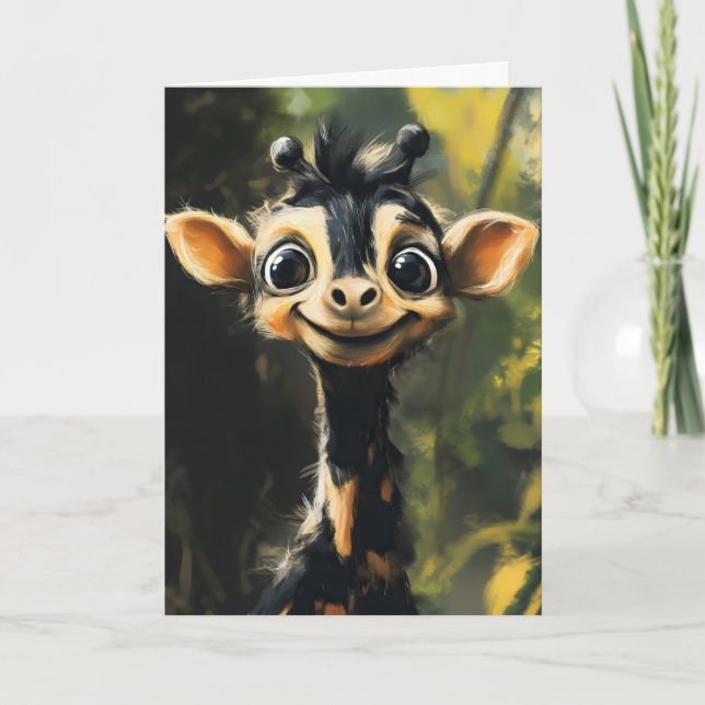Tarjeta Festiva Fantasy Black Giraffe Cute (Anverso)
