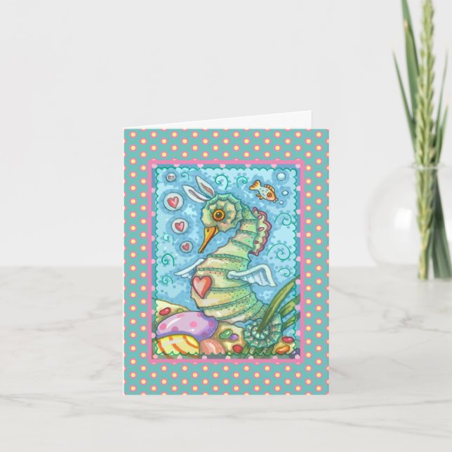 Tarjeta Festiva FANTASY SEAHORSE RABBIT GREETING CARD Verse (Anverso)