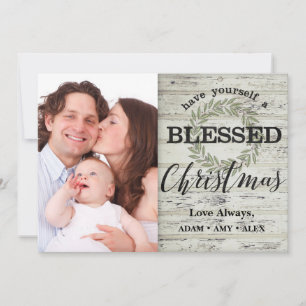 Tarjeta Festiva Farm House Blessed Navidades Shiplap Wreath Card