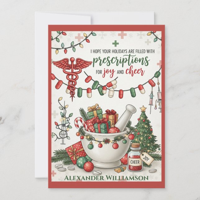 Tarjeta Festiva Farmacia Tecnología y Navidades de enfermería joy (Anverso)