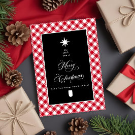 Tarjeta Festiva Farmhouse Chalkboard Red Plaid Merry Christmas