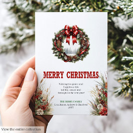 Tarjeta Festiva Farmhouse Christmas greeting card red green