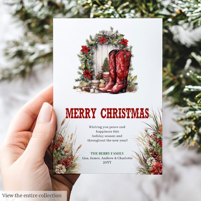 Tarjeta Festiva Farmhouse Christmas greeting card red green (Farmhouse Christmas greeting card red green

)