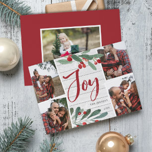 Tarjeta Festiva Farmhouse Holly   Navidades multifotográficos