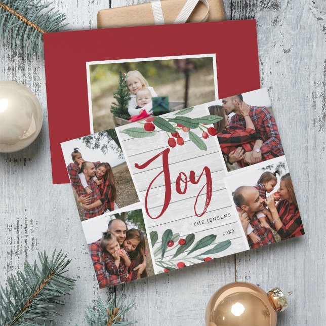 Tarjeta Festiva Farmhouse Holly | Navidades multifotográficos (Subido por el creador)
