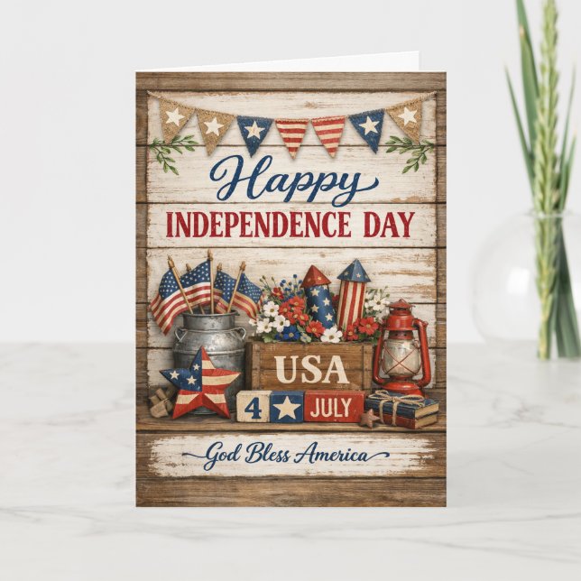 Tarjeta Festiva Farmhouse Style Happy Independence Day (Anverso)
