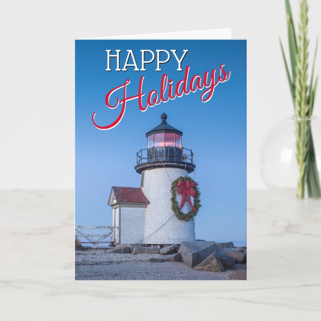 Tarjeta Festiva Faro con guirnalda de Navidades (Anverso)