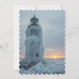Tarjeta Festiva Faro cubierto de hielo