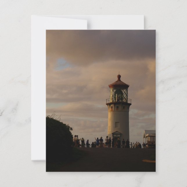 Tarjeta Festiva Faro de Kilauea en el atardecer (Anverso)