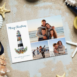 Tarjeta Festiva Faro de Navidades acuáticos náuticos 3 Foto