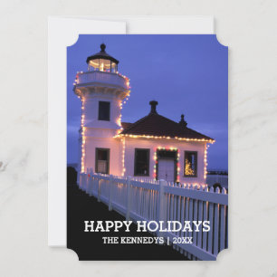 Tarjeta Festiva Faro de noche con luces Navidades
