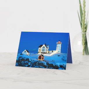 Tarjeta Festiva Faro de nubble navideño