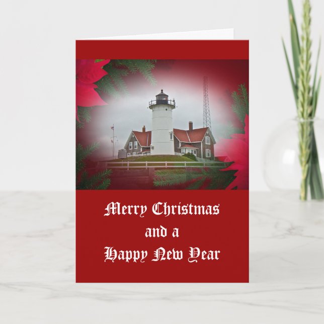 Tarjeta Festiva Faro Nobska Point navidades (Anverso)