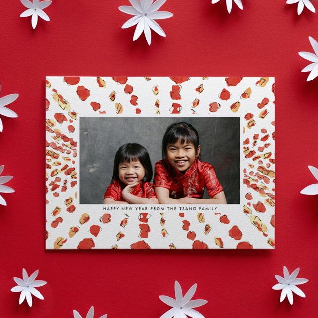 Tarjeta Festiva Faroles acuáticos Fotografía china de Año Nuevo (Watercolor Lanterns Chinese Lunar New Year Photo Holiday Card)