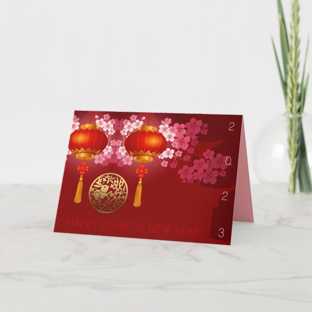 Tarjeta Festiva Faroles Feliz Conejo Chino Año Nuevo personalizado (Anverso)