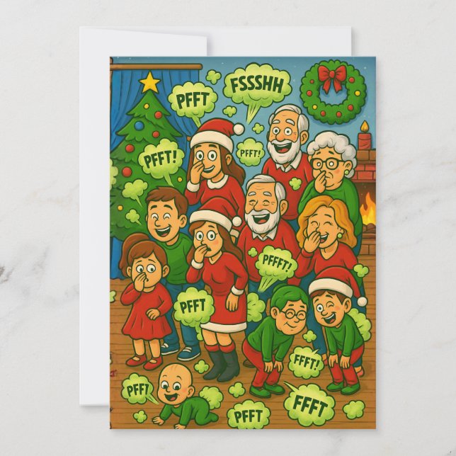 Tarjeta Festiva Farting Family Christmas Chaos (Anverso)