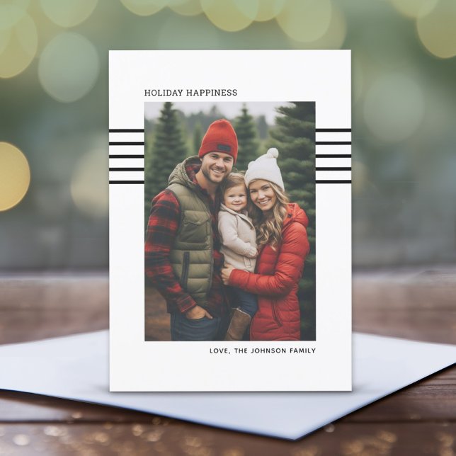 Tarjeta Festiva Fasticidad de vacaciones mínima foto vertical negr (Photo Christmas Card with Minimalist Design - Print and Download Options Available)