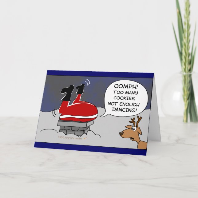 Tarjeta Festiva Fat Stuck Santa Funny Navidades bailando Personali (Anverso)