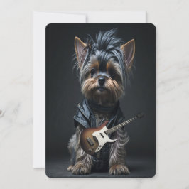 Tarjeta Festiva Fatigues de Rocker Guitariano Yorkshire Terrier Yo