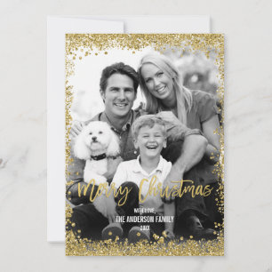 Tarjeta Festiva Faux de oro Purpurina Navidades fronterizos foto d