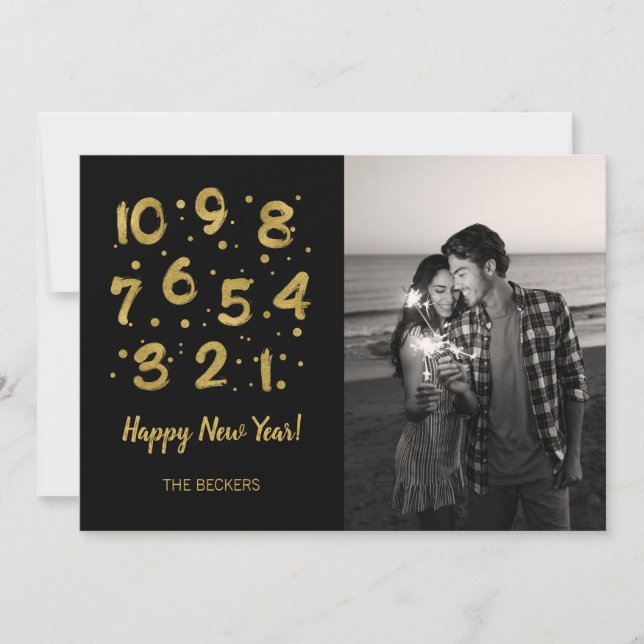 Tarjeta Festiva Faux Gold Countdown New Year's Holiday Photo Card (Anverso)