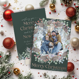 Tarjeta Festiva Faux Gold de lujo y Green Merry Christmas