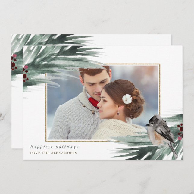 Tarjeta Festiva Faux Gold Frame Happy Holidays Wineneration (Anverso / Reverso)