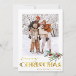 Tarjeta Festiva Faux Gold Green Merry Christmas Holiday Photo Card