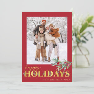 Tarjeta Festiva Faux Gold Happy Holidays Holiday Photo Card