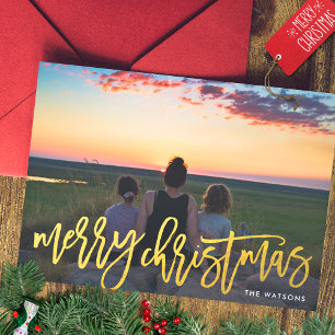 Tarjeta Festiva Faux Gold Merry Christmas Photo
