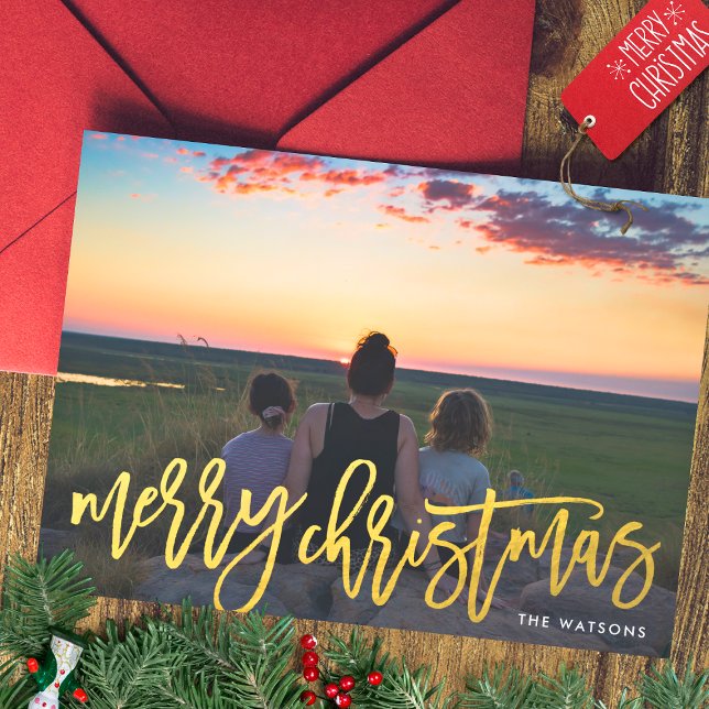 Tarjeta Festiva Faux Gold Merry Christmas Photo (Subido por el creador)