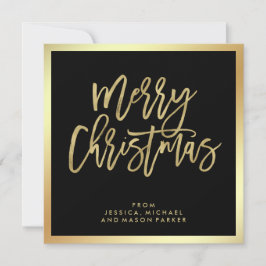 Tarjeta Festiva Faux Gold moderno y Black Merry Christmas