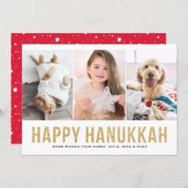 Tarjeta Festiva Faux Gold Purpurina Collage de fotos Happy Hanukka