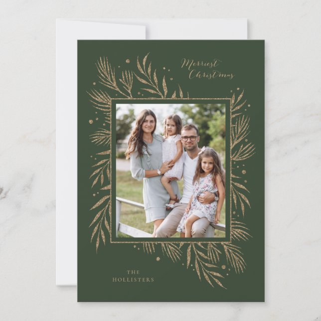 Tarjeta Festiva Faux Gold Purpurina Foliage Navidades Holiday Card (Anverso)