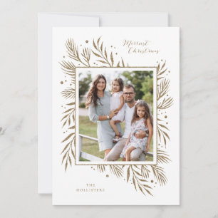 Tarjeta Festiva Faux Gold Purpurina Foliage Navidades Holiday Card