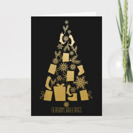 Tarjeta Festiva Faux Gold y Black Modern Christmas Tree
